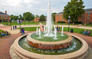 Students around Fountain in Campus Quad
