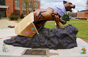 Photo of the Bearcat Statue During Hunger & Homelessness Week