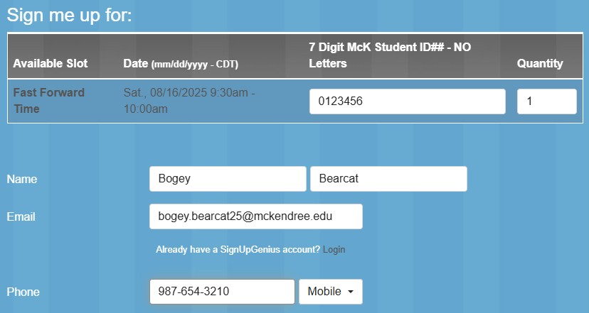 Sign Up Genius Example Screen